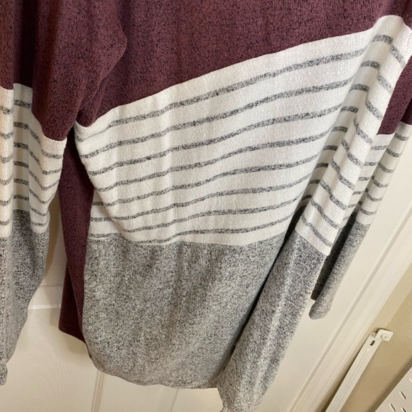 Market & Spruce Burgundy and Gray Striped Cardigan - Picture 2 of 6